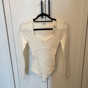 Abercrombie & Fitch Cream Long Sleeve Bodysuit
